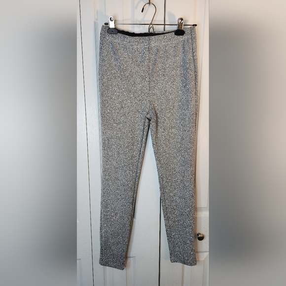 NWOT Set Of Two Pairs Of Shimmery Glittery Leggings Medium Gray Silver Black - Picture 1 of 7